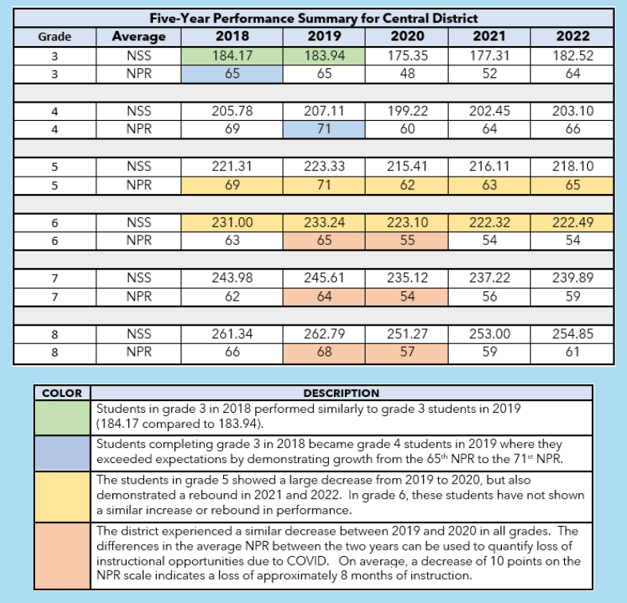 Five-Year Performance Summary for Central District